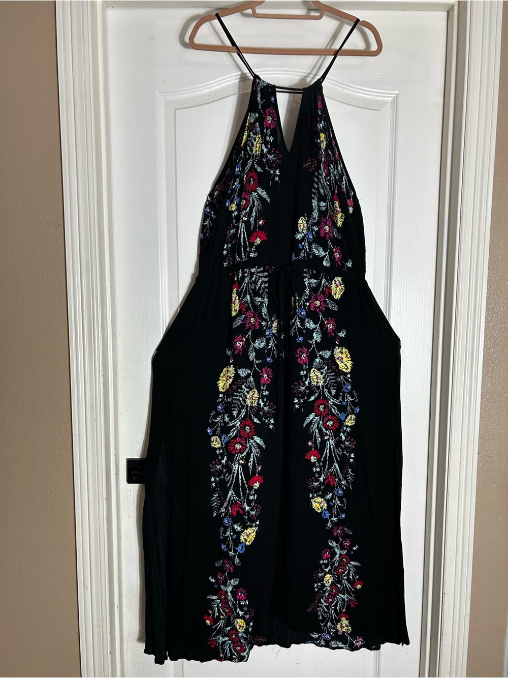 City Chic Black Halter Maxi Dress with Multicolor Floral Embroidery - Picture 3 of 6